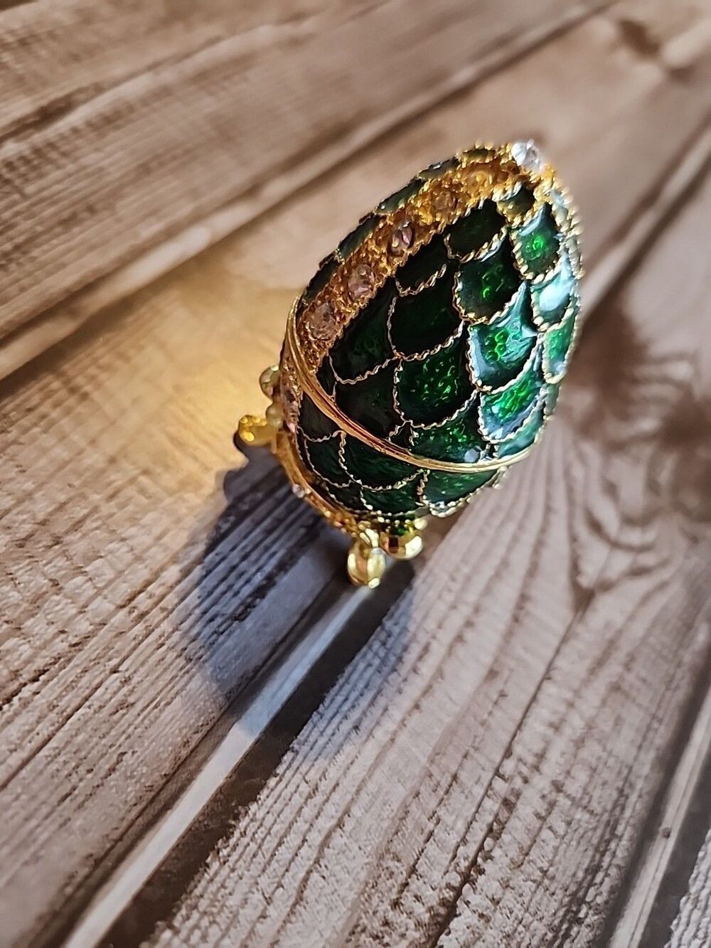 Stauer Egg Emerald Lace Enameled Trinket Box With Matching Necklace - Picture 2 of 5